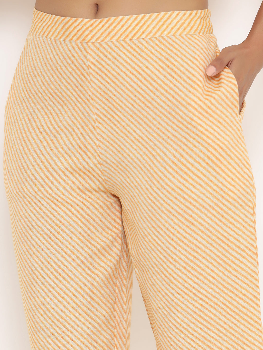 Yellow Suit Set With Striped Pants