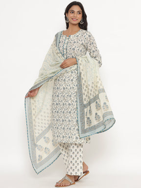 White Jaal Printed Dupatta Set