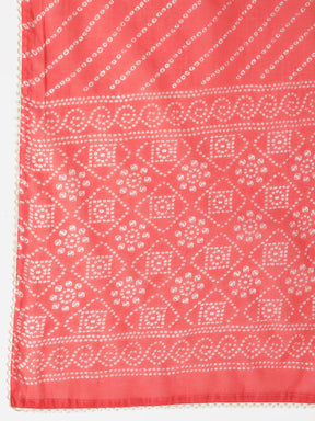 Bandhani Printed Pink Straight Kurta Set With Dupatta