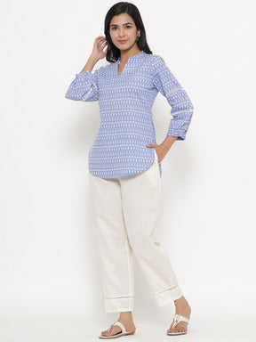 Blue Ikkat V-Neck Top