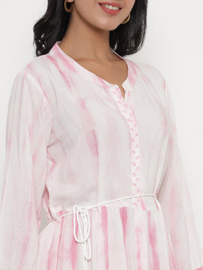 Pink Cotton Tie-Dye Dress