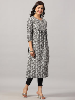 Embroidered Black Cotton Kurti