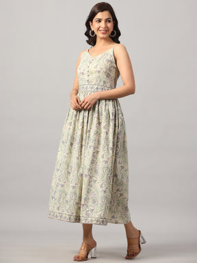 Cotton V-Neck Floral Dress