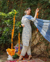Floral Printed Kurta Set with Tie and Dye Dupatta