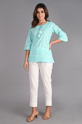 Blue Solid A-Line Top