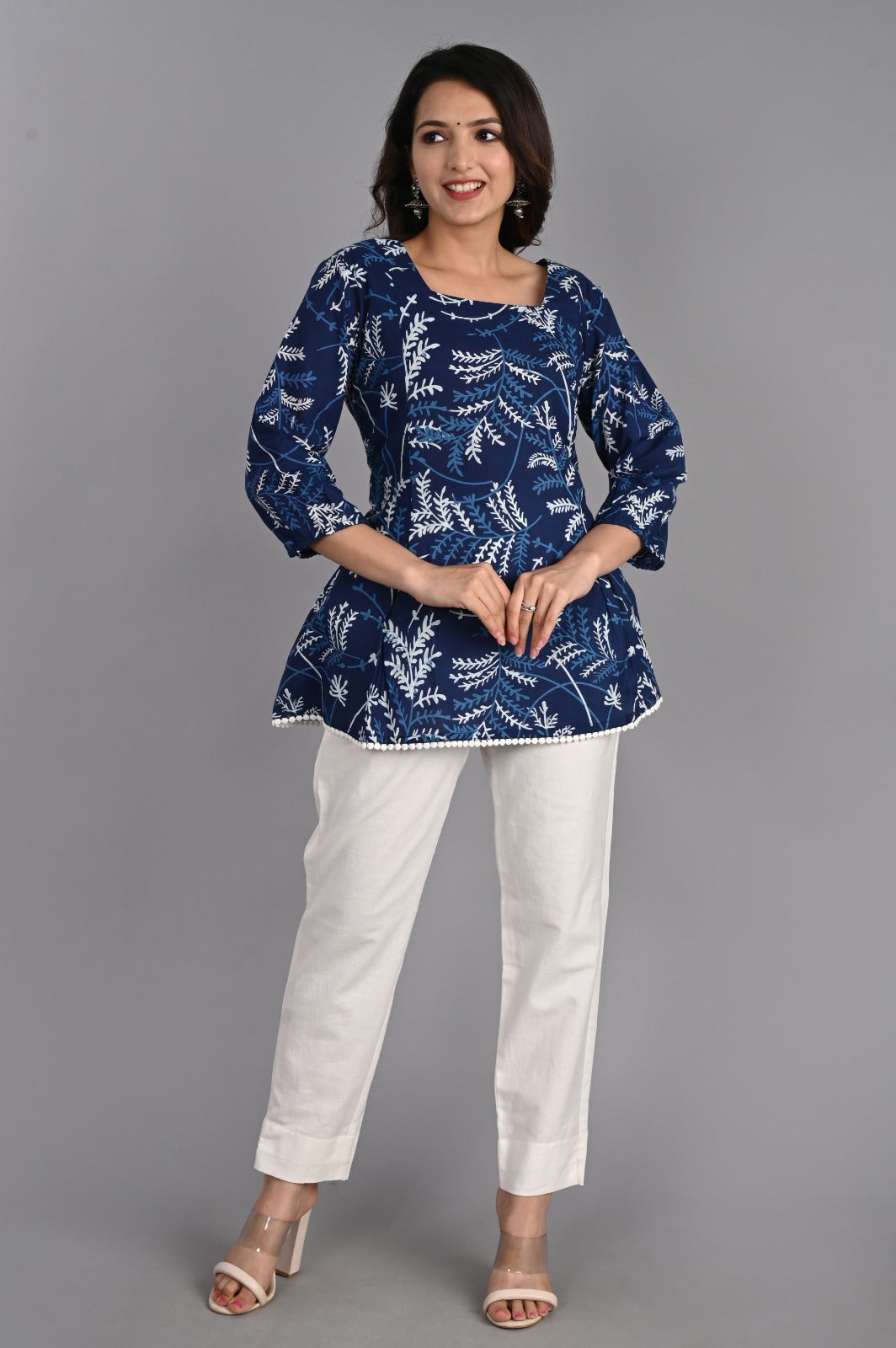 Floral Navy Square Neck Top