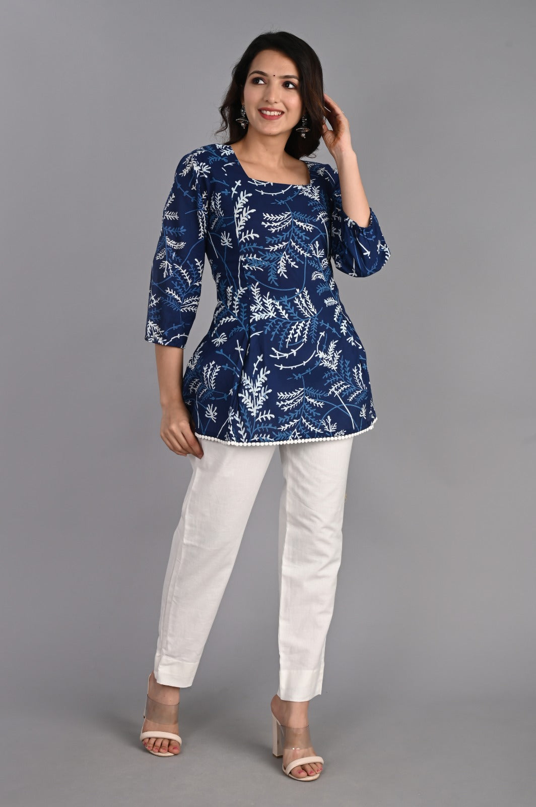 Floral Navy Square Neck Top