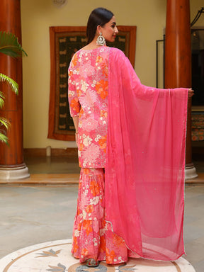 Pink Cotton Sharara with Mirror Work
