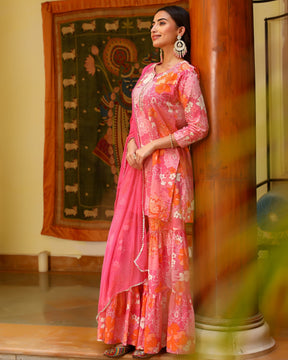 Pink Cotton Sharara with Mirror Work