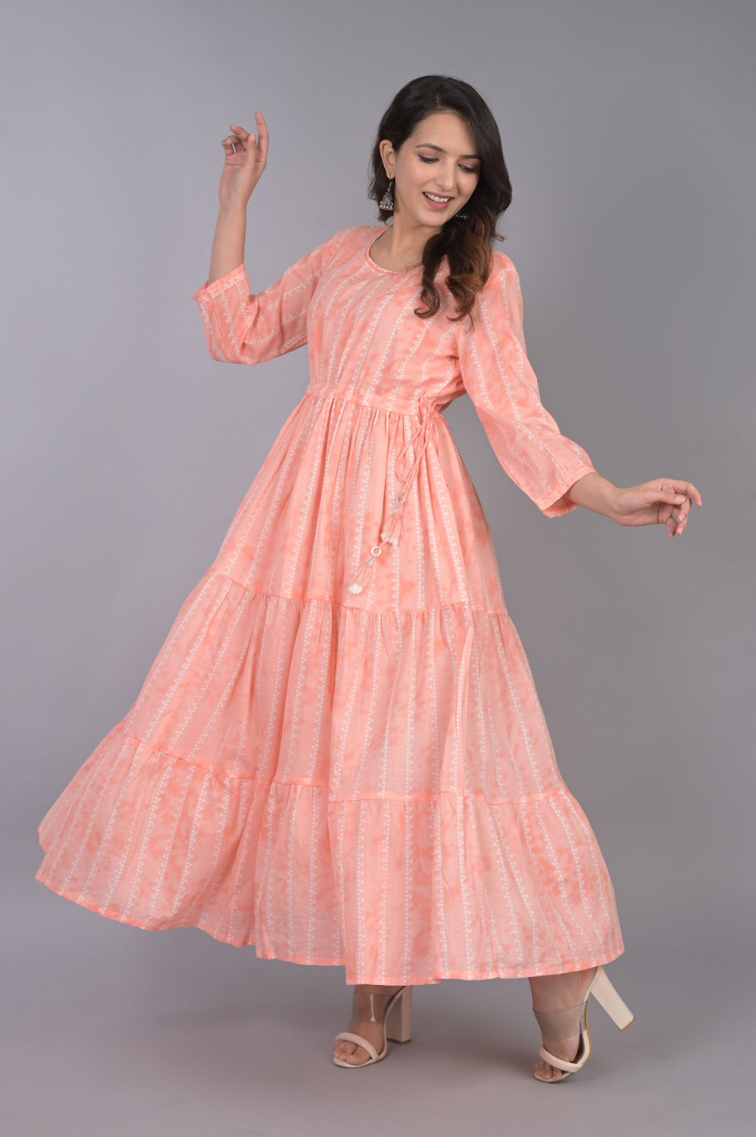 Cotton 3-Tier Pink Flared Dress