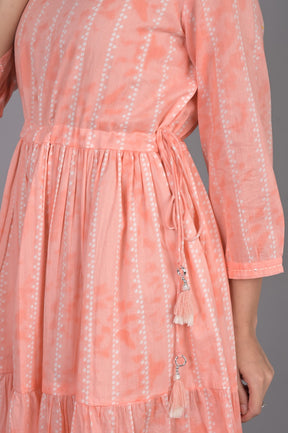 Cotton 3-Tier Pink Flared Dress