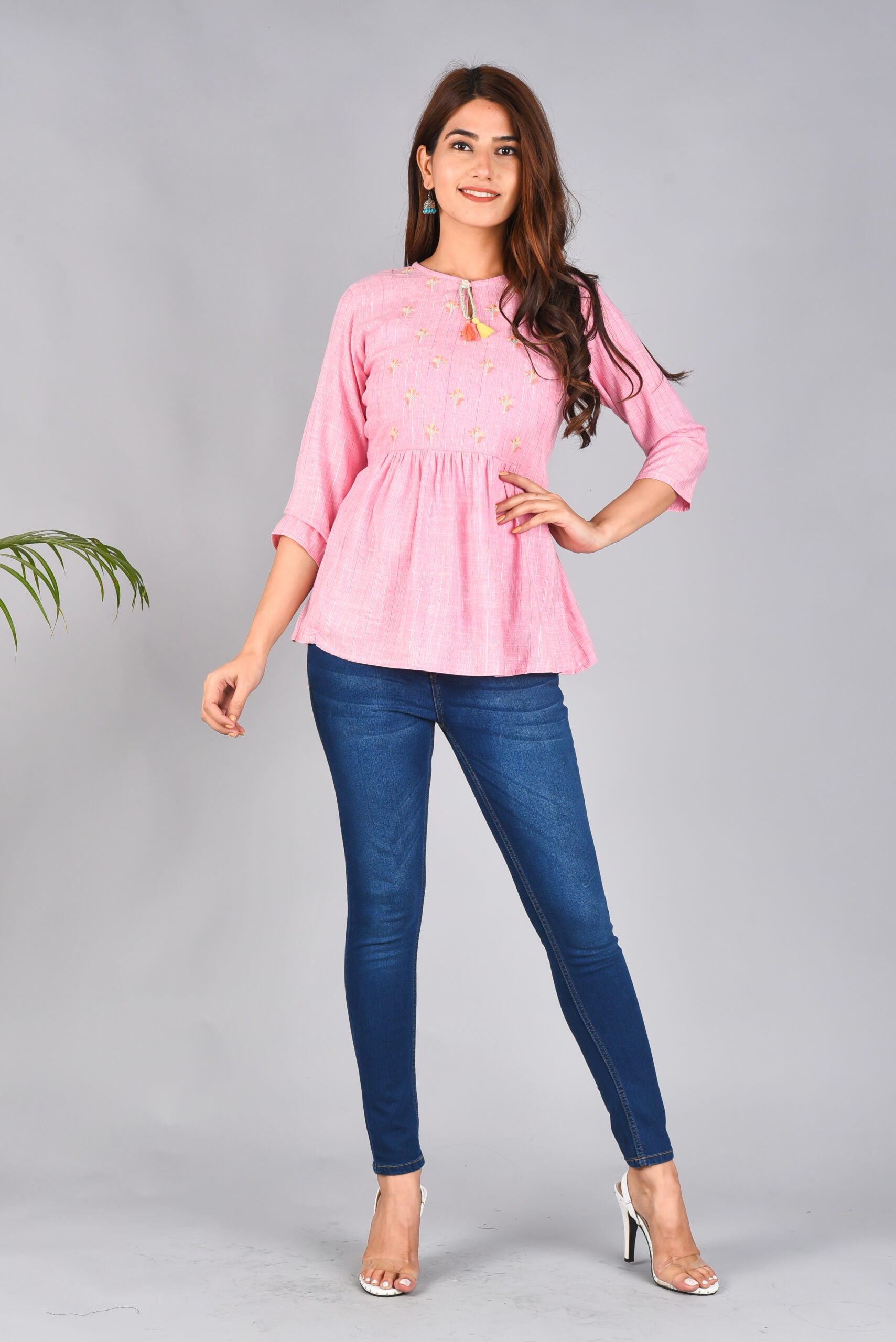 Keyhole Neck Embroidered Top