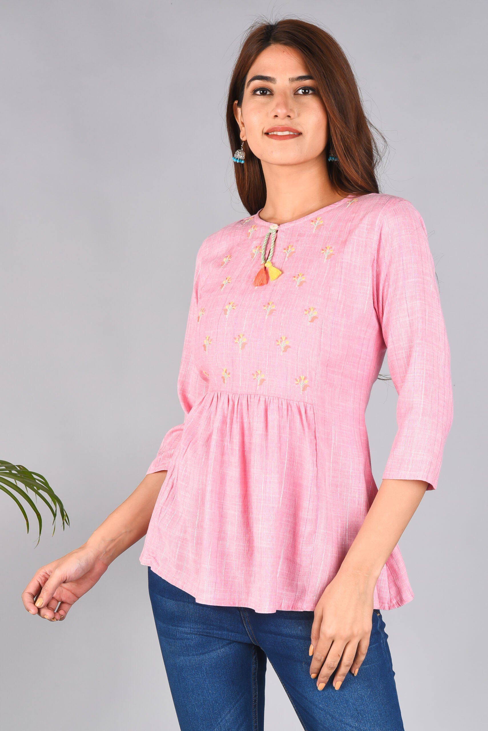 Keyhole Neck Embroidered Top